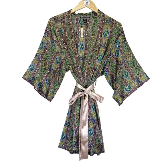 VICTORIAS SECRET Paisley Kimono Robe Geometric Multicolor Satin Womens Sz XS NWT - Picture 8 of 10